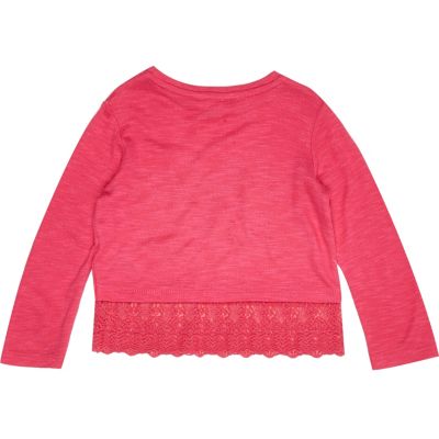 Mini girls pink crochet hem t-shirt